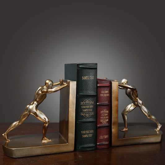 Office Decoration Ornament Athletic Man Pushing Bookends