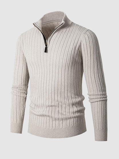 Herrenpullover mit Zopfmuster und Reißverschluss und Stehkragen