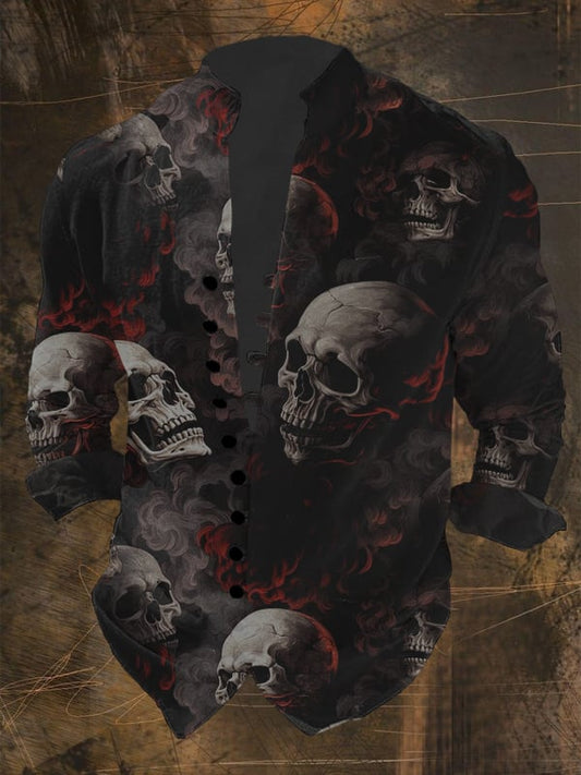 Herrenhemd mit Vintage-Totenkopf-Print und mehreren Knöpfen 