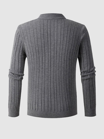 Lässiger Herrenpullover mit Zopfmuster, halbem Reißverschluss und Stehkragen