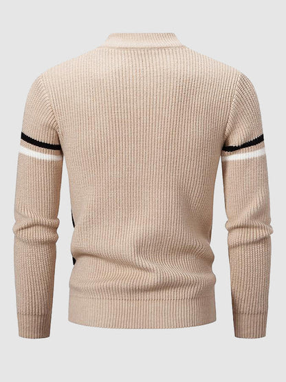Herrenpullover mit ColorBlock-Stehkragen und Rundhalsausschnitt