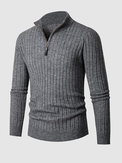 Herrenpullover mit Zopfmuster und Reißverschluss und Stehkragen