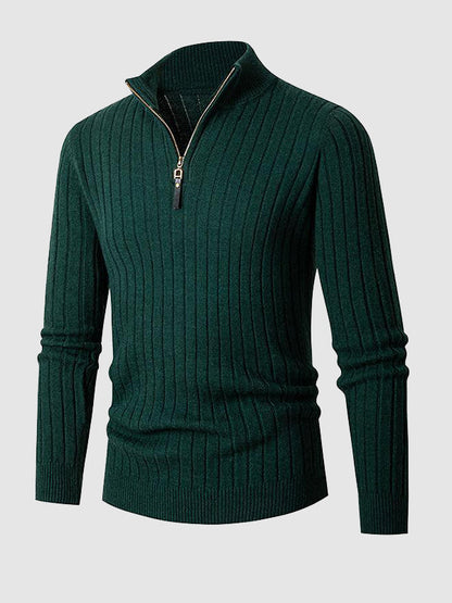 Herrenpullover mit Zopfmuster und Reißverschluss und Stehkragen