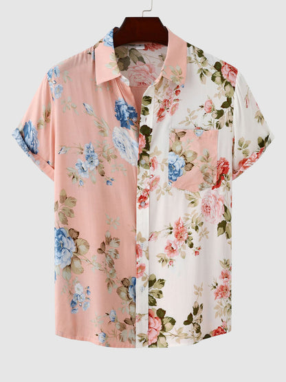 Hawaii-Kurzarmhemd mit Blumen-Patchworkmuster für Herren