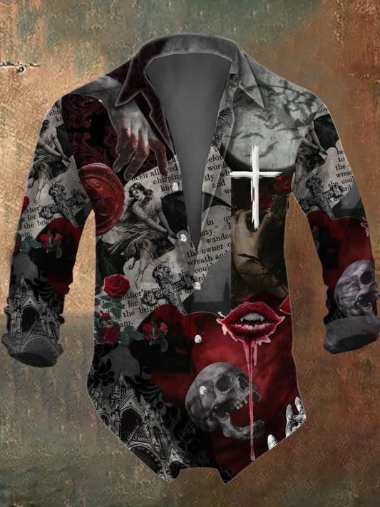 Herrenhemd mit Vintage-Totenkopf-Print 