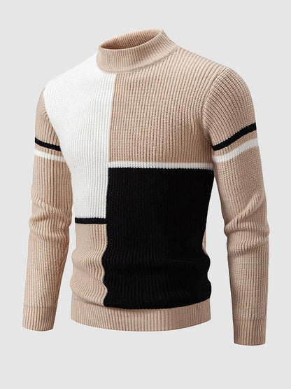 Herrenpullover mit ColorBlock-Stehkragen und Rundhalsausschnitt
