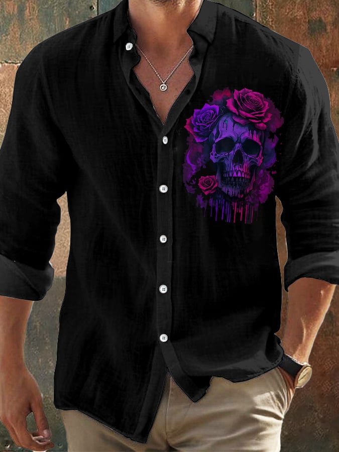 Herren Vintage Skull Faith Langarmhemd 
