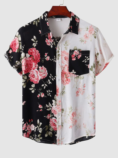 Hawaii-Kurzarmhemd mit Blumen-Patchworkmuster für Herren