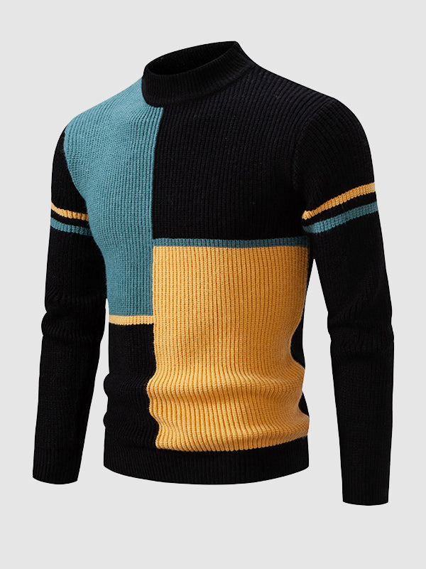 Herrenpullover mit ColorBlock-Stehkragen und Rundhalsausschnitt