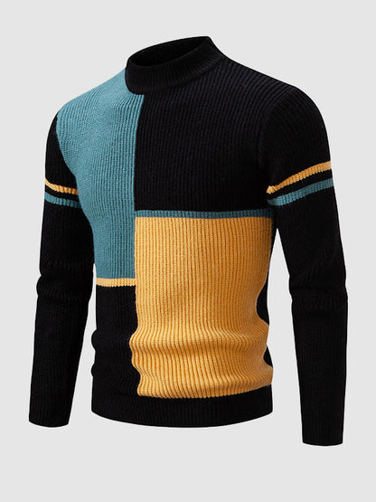 Herrenpullover mit ColorBlock-Stehkragen und Rundhalsausschnitt