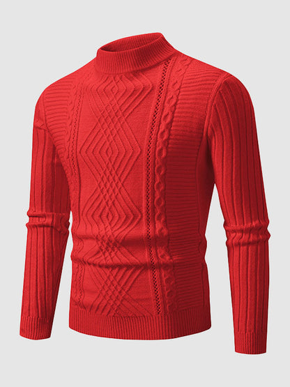 Herrenpullover mit geometrischem Twist und schmalem Stehkragen