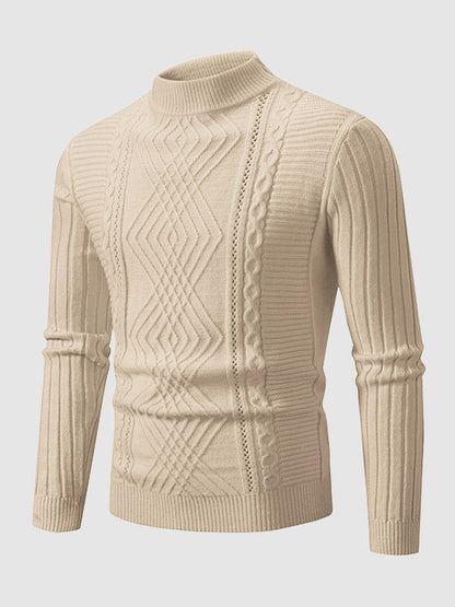 Herrenpullover mit geometrischem Twist und schmalem Stehkragen