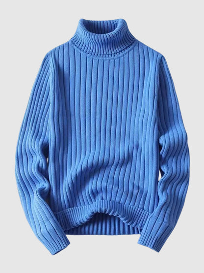Men's Casual High Neck Pure Cotton Knit Sweater - Solid Color Fashion Pullover