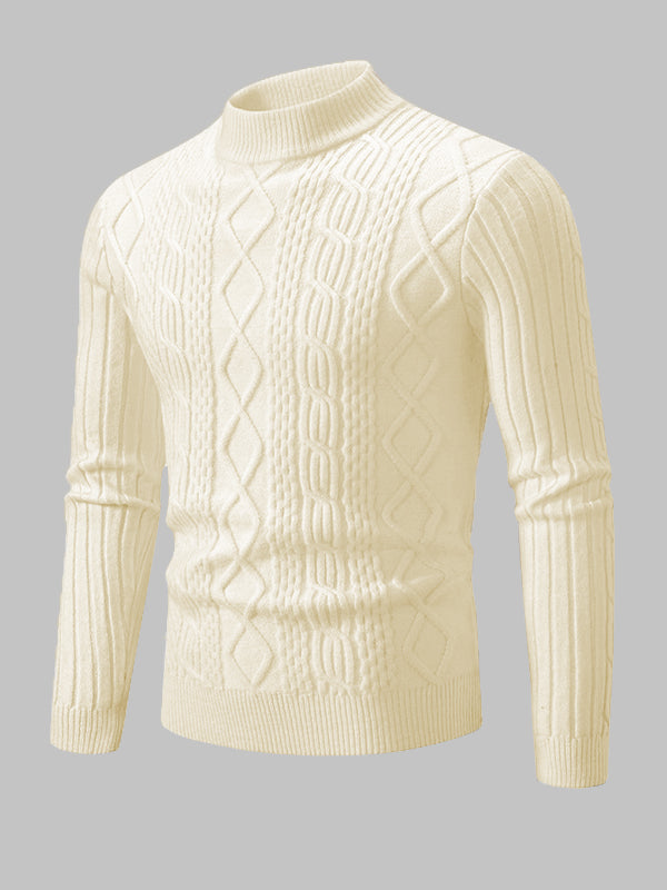 Einfarbiger, geometrischer Pullover mit schmalem Stehkragen für Herren