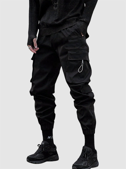 Men's Flap Pocket Drawstring Elastic Waist Streetwear Casual Cargo Pants