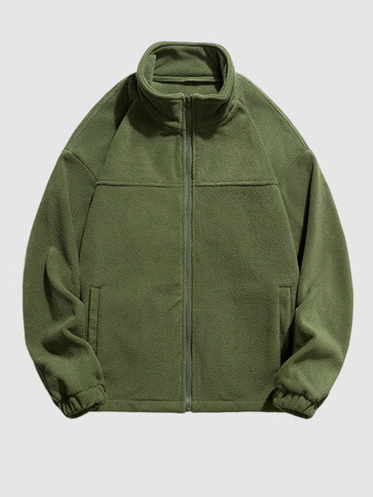 Men's solid color polar fleece casual coat green