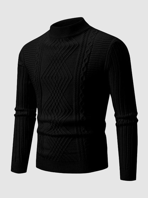 Herrenpullover mit geometrischem Twist und schmalem Stehkragen