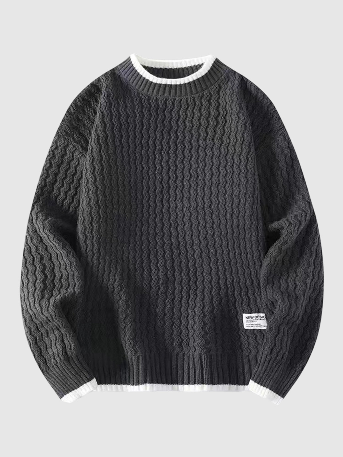 Men's Ribbed Round Neck Long Sleeve Versatile Fake Two-Piece Sweater