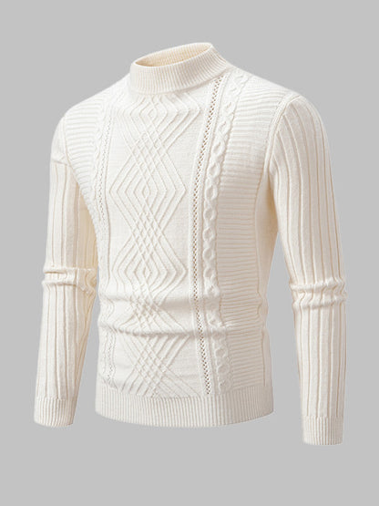 Herrenpullover mit geometrischem Twist und schmalem Stehkragen