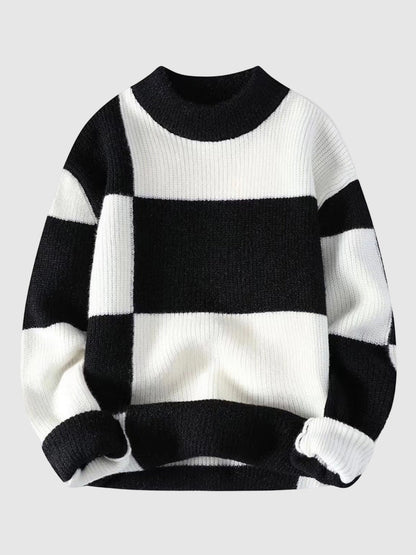 Men's contrast color crew neck sweater winter warm sweater