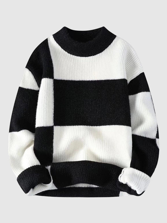 Men's contrast color crew neck sweater winter warm sweater