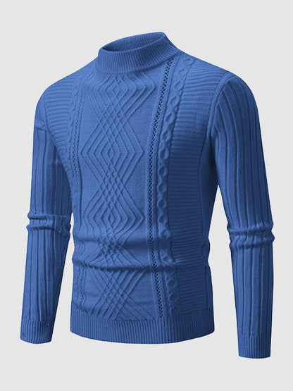 Herrenpullover mit geometrischem Twist und schmalem Stehkragen