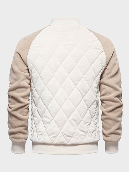 Men's Fleece-Lined Quilted Casual Double Pocket Raglan Sleeve Jacket
