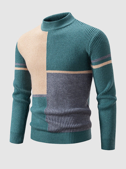 Herrenpullover mit ColorBlock-Stehkragen und Rundhalsausschnitt