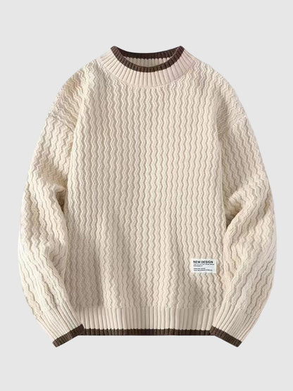 Men's Ribbed Round Neck Long Sleeve Versatile Fake Two-Piece Sweater