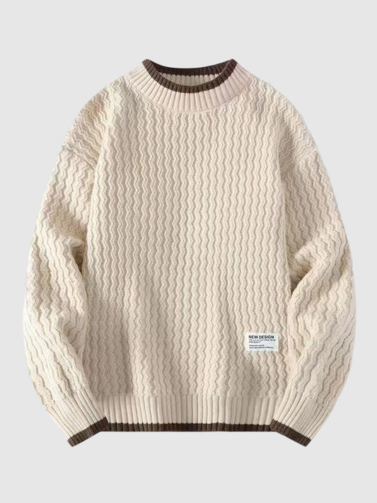 Men's Ribbed Round Neck Long Sleeve Versatile Fake Two-Piece Sweater