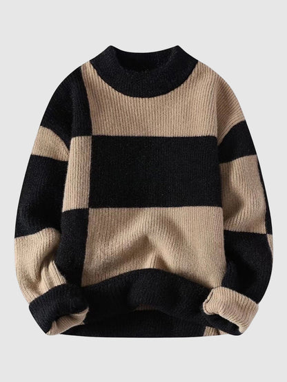 Men's contrast color crew neck sweater winter warm sweater