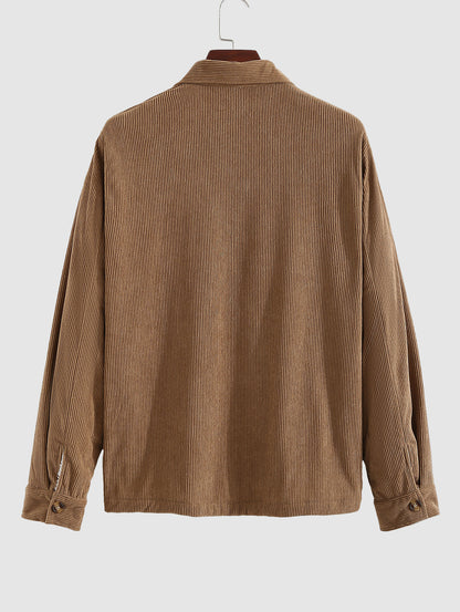 Men's Corduroy Fleece-lined Solid Color Shirt Jacket