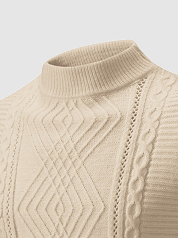 Herrenpullover mit geometrischem Twist und schmalem Stehkragen