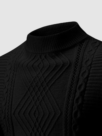 Herrenpullover mit geometrischem Twist und schmalem Stehkragen