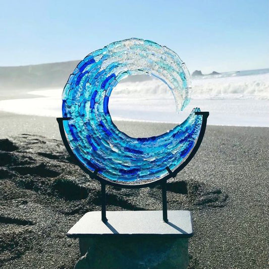 Ocean Wave Fused Blue Sculpture