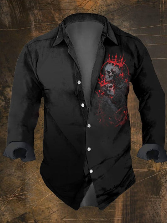 Men's Vintage Dark Skull Print Long Sleeve Shirt
