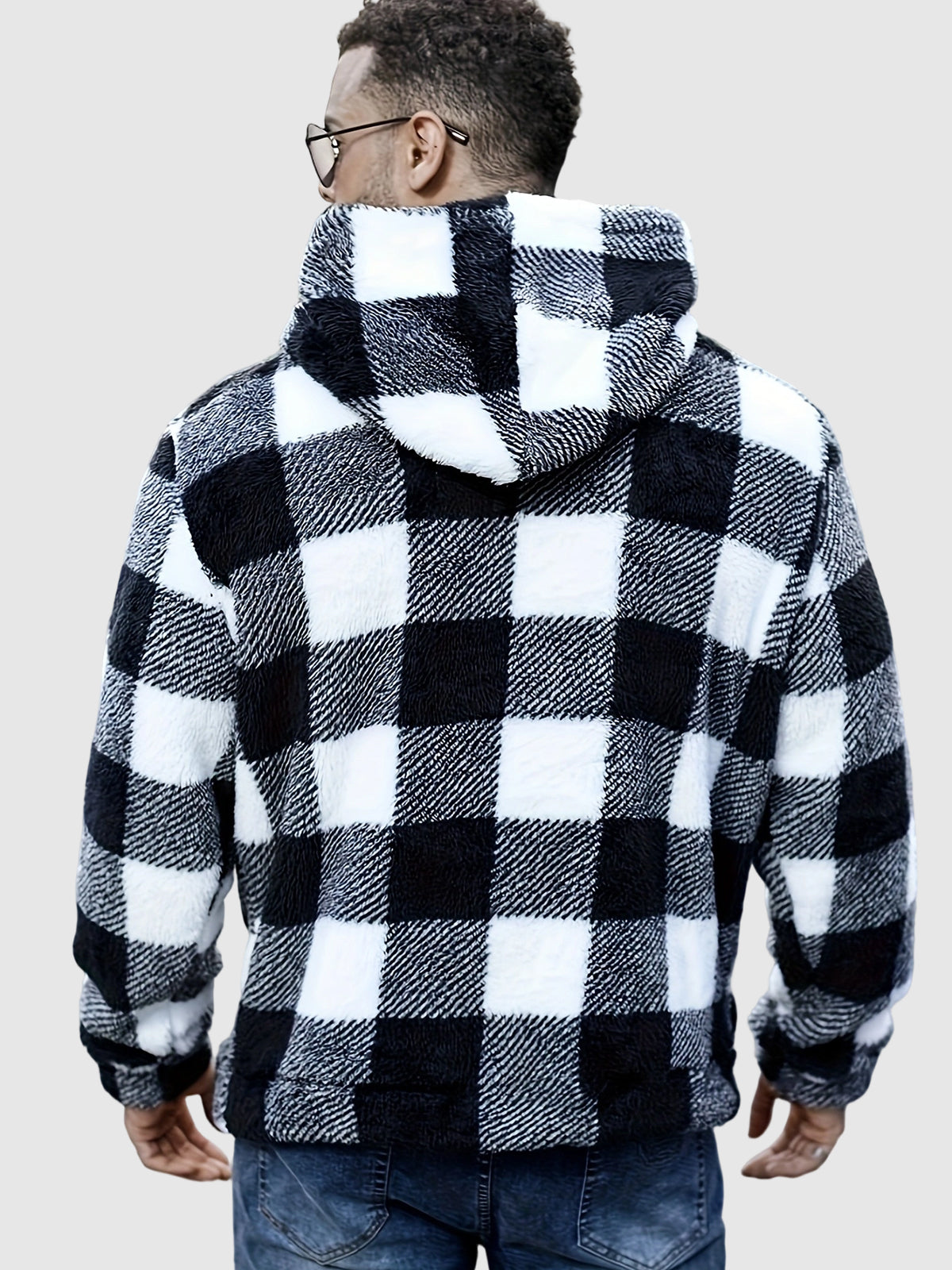 Men's Plaid Casual Fashion Fluffy Fleece Hoodie