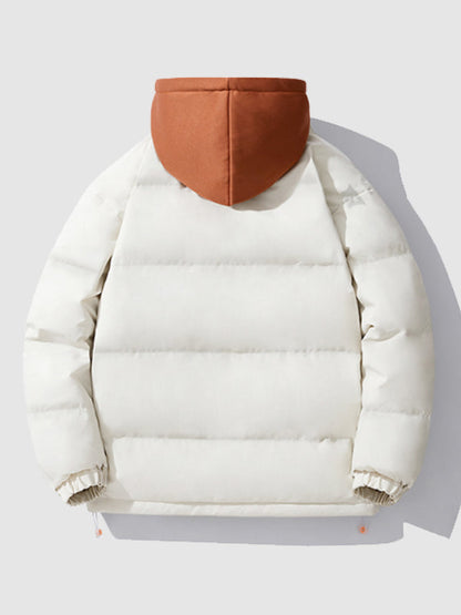 Men's hooded windproof warm fleece thickened fake 2-piece casual cotton puffer jacket