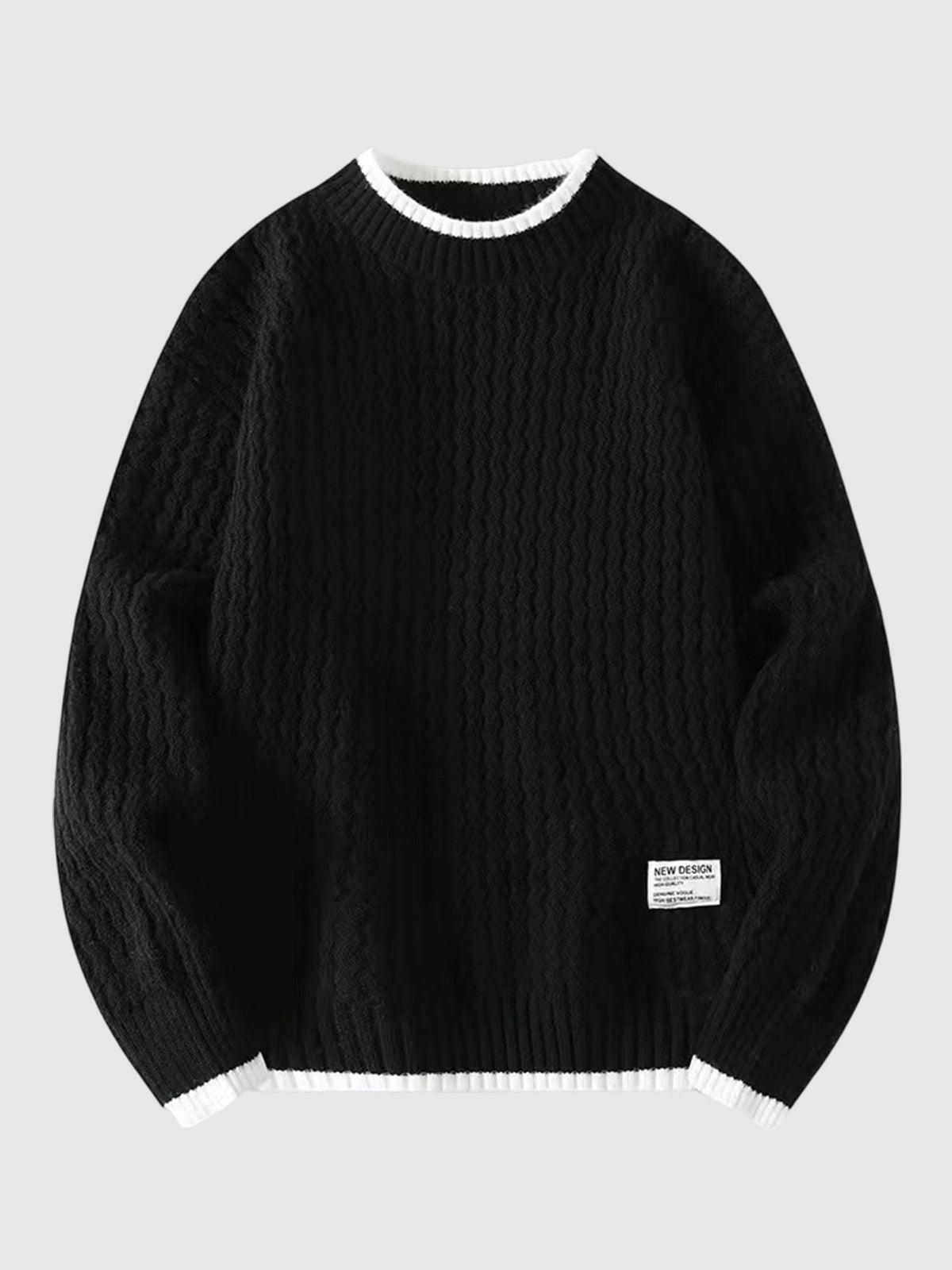 Men's Ribbed Round Neck Long Sleeve Versatile Fake Two-Piece Sweater