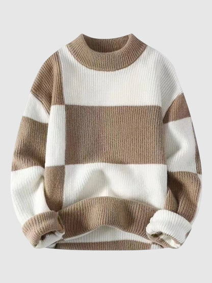 Men's contrast color crew neck sweater winter warm sweater