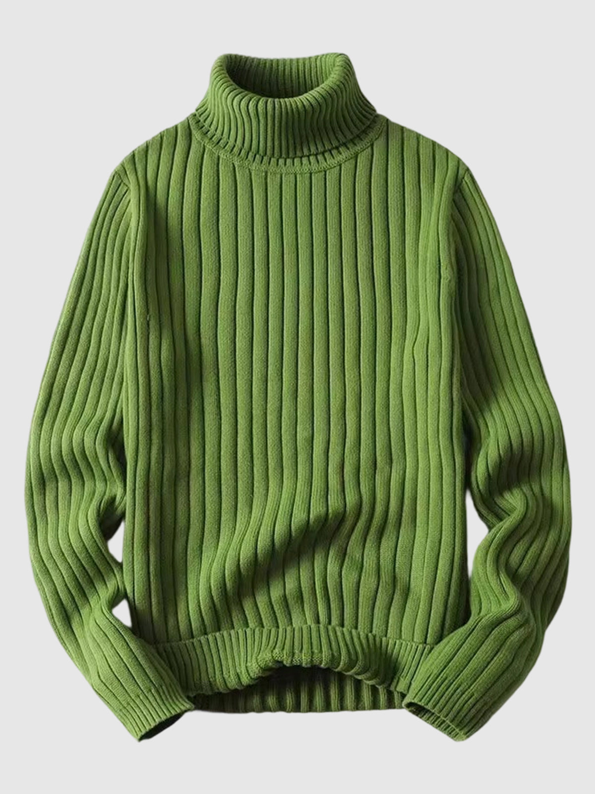 Men's Casual High Neck Pure Cotton Knit Sweater - Solid Color Fashion Pullover
