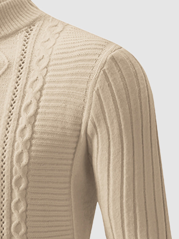 Herrenpullover mit geometrischem Twist und schmalem Stehkragen