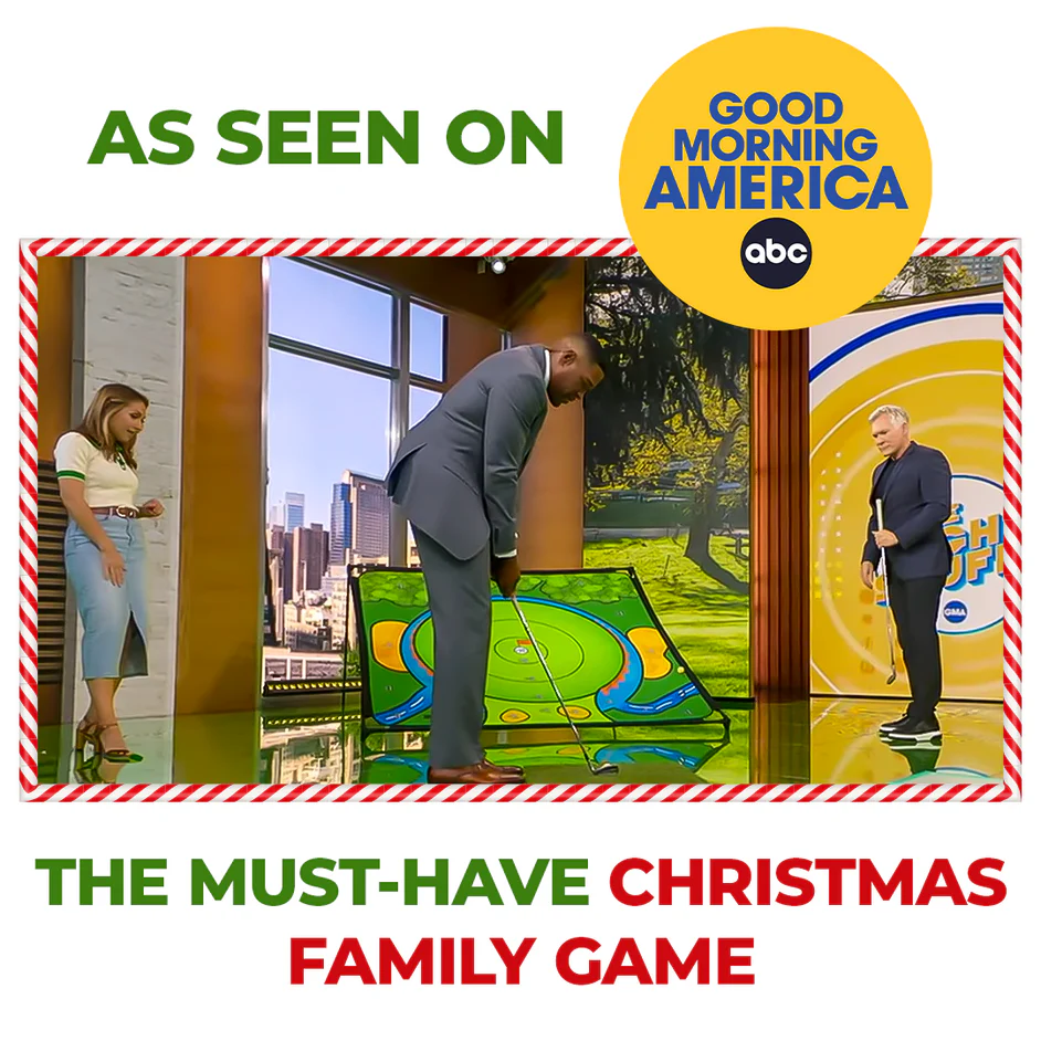 Battle Golf Game - Dual-Sided Mat, Realistic Course Design & Scoring System, Adjustable Height Clubs - Thick Grass-Like Chipping Mat for Indoor/Outdoor Family Golf Activity