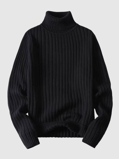 Men's Casual High Neck Pure Cotton Knit Sweater - Solid Color Fashion Pullover