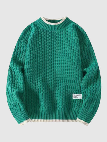 Men's Ribbed Round Neck Long Sleeve Versatile Fake Two-Piece Sweater