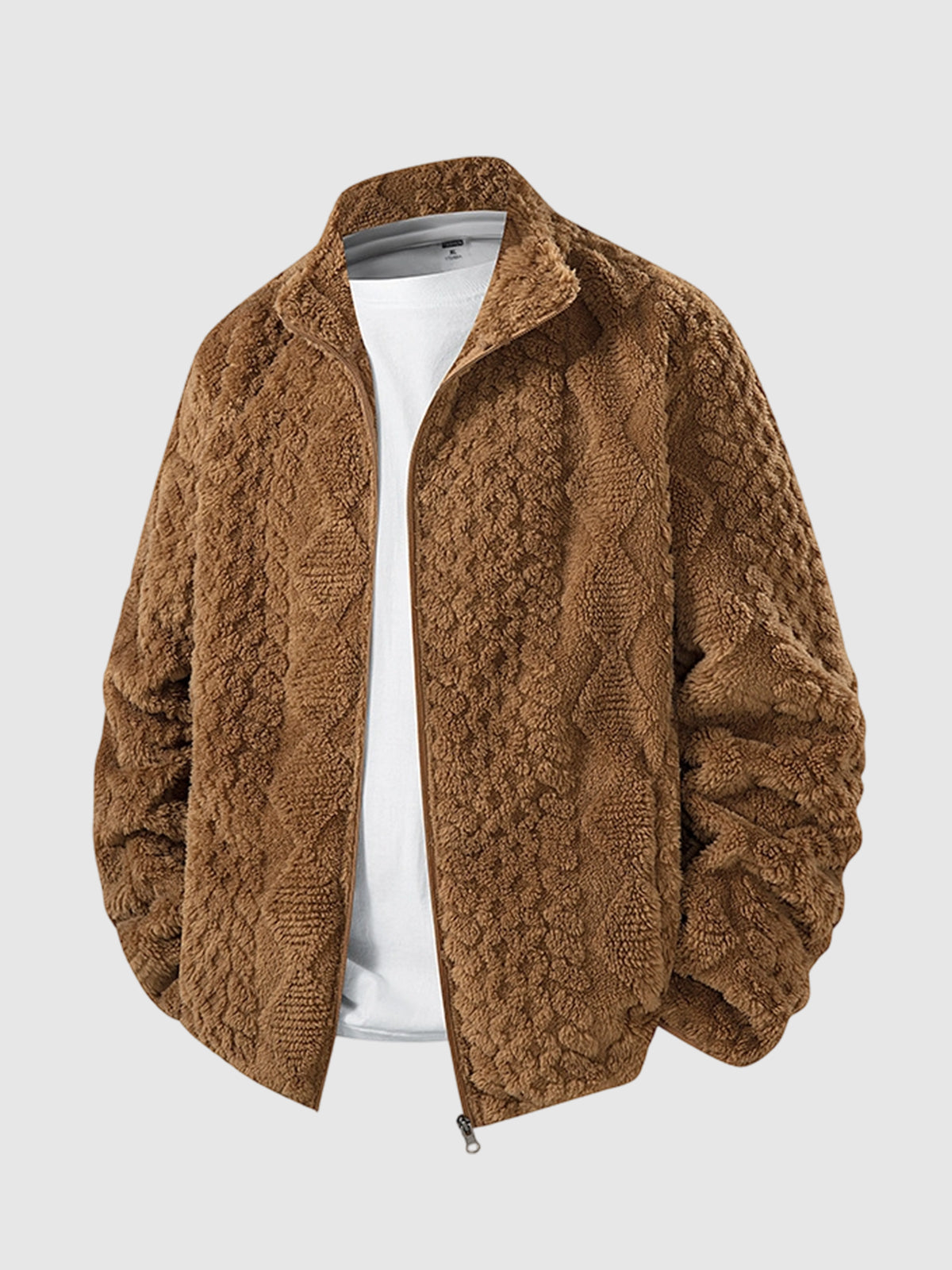 Men's solid color jacquard lambskin warm jacket