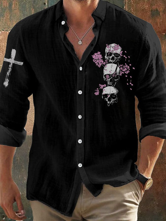 Herren Vintage Skull Faith Langarmhemd 