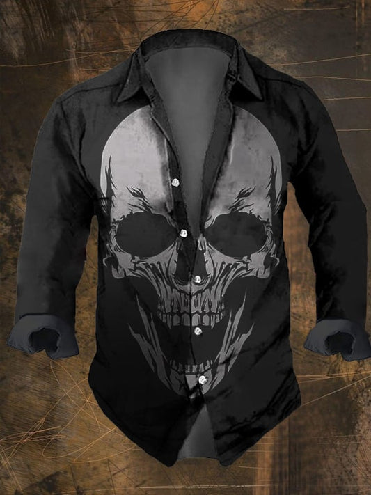 Men's Vintage Dark Skull Print Long Sleeve Shirt