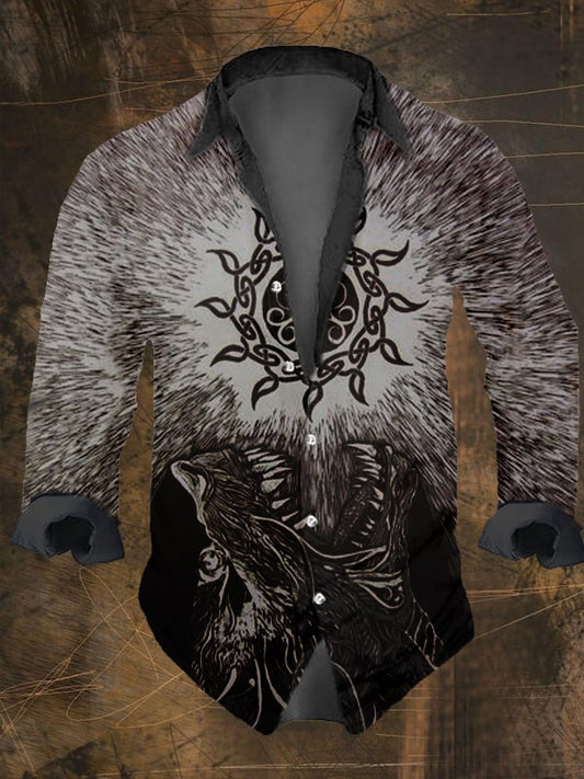 Langarmhemd für Herren mit Vintage-Wikinger-Print 