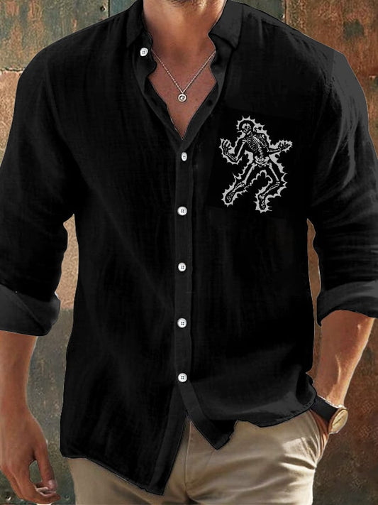 Herren Vintage Totenkopf Langarmhemd 